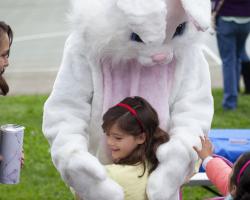 easter bunny hugging girl