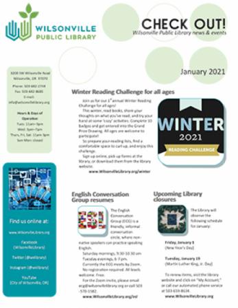 Wilsonville Public Library January 2021 newsletter