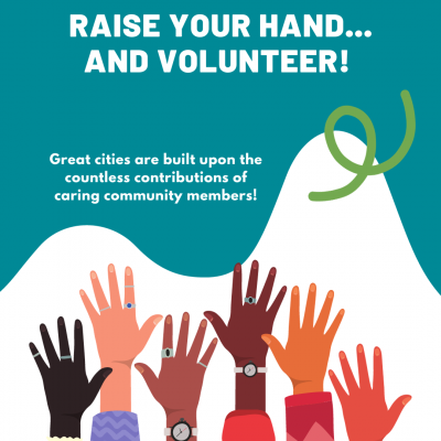 volunteer hands raised graphic