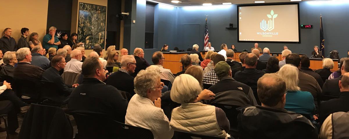 People attending meeting at Wilsonville City Hall 